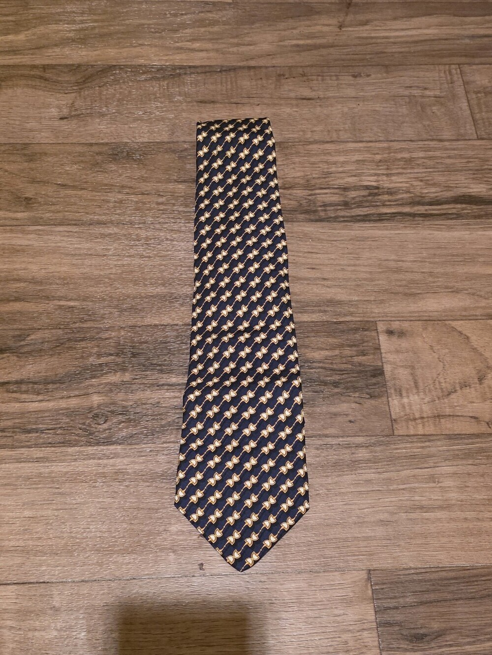 Navy and Gold Patterned Men's Silk Tie